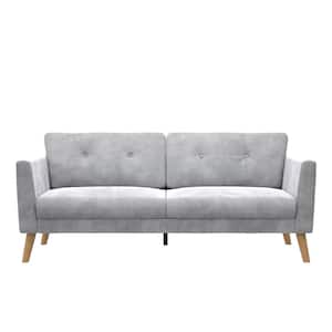 Gloria 75.5 in., Square Arm, Velvet Rectangle Sofa, in Light Gray