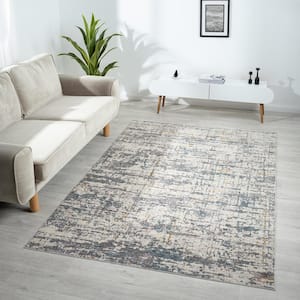 Alaya Steel Blue/Gray 7 ft. 9 in. x 9 ft. 9 in. Abstract Performance Area Rug