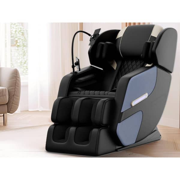 Bess Black and Blue Faux Leather Reclining Full Body Massage Chair with Zero Gravity, Heat, Foot Rollers, Bluetooth