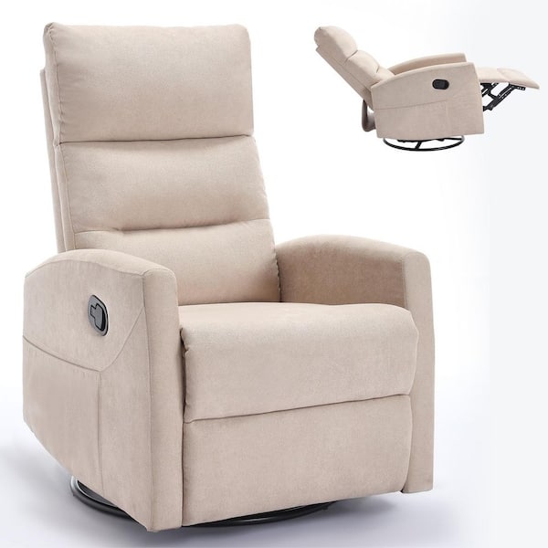 Beige Manual Recliner Chair with Rocker and Swivel for Living Room Study Bedroom