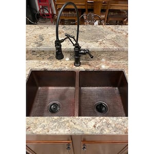 Undermount Hammered Copper 33 in. 0-Hole Double Bowl Kitchen Sink in Oil Rubbed Bronze