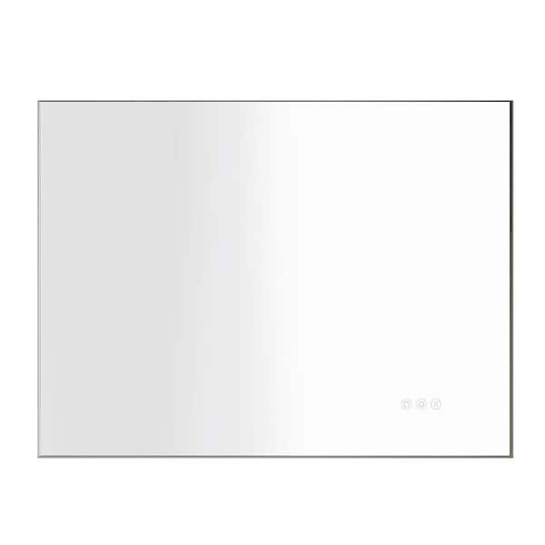 Andrea 32 in. W x 24 in. H Large Rectangular Metal Framed Dimmable AntiFog Wall Mount LED Bathroom Vanity Mirror in Grey