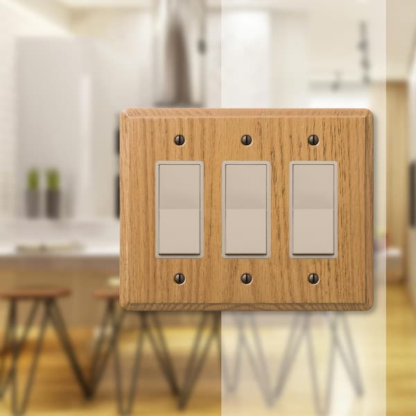 Contemporary 3 Gang Rocker Wood Wall Plate - Light Oak