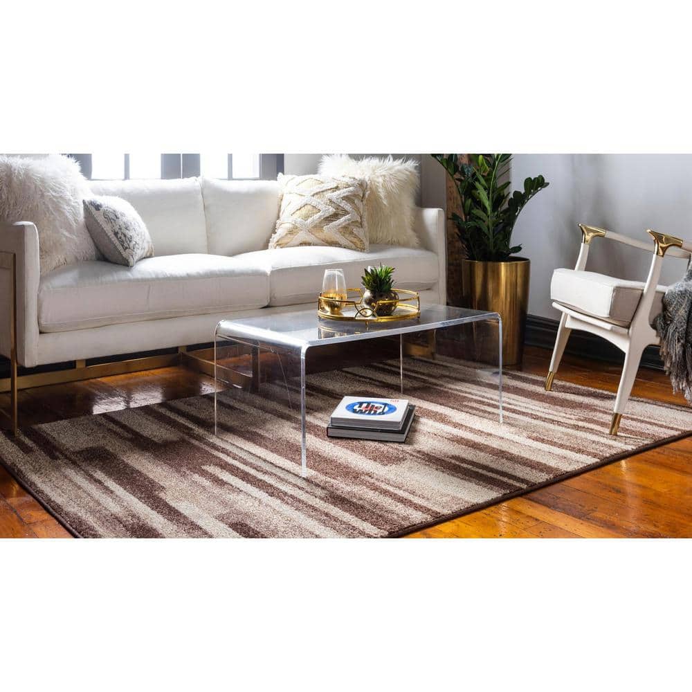 Equinox Beige & Dark Brown 8' x 10' Stain-Resistant Area Rug