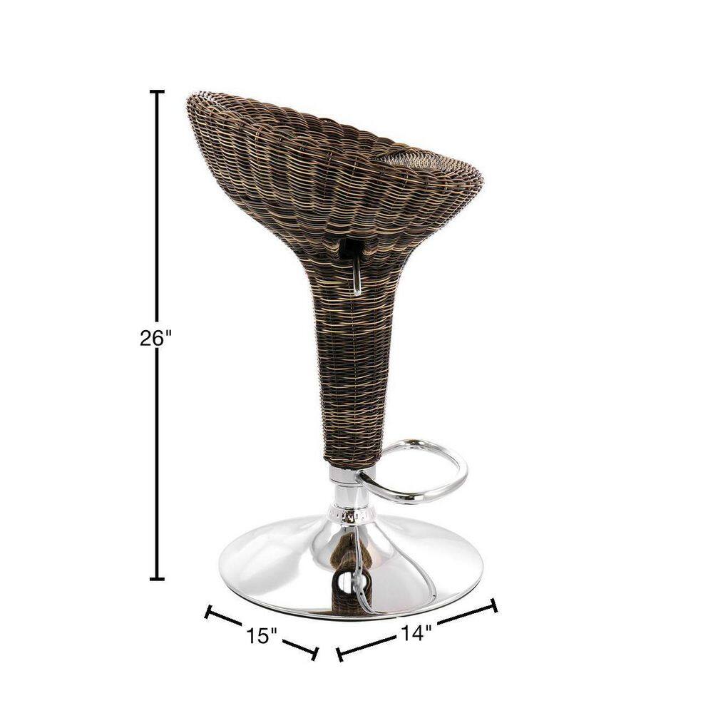 Adjustable Brown Wicker and Chrome Swivel Bar Stools, Set of 2