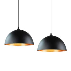 E26 1-Light Industrial Black Pendant Light Fixture, Adjustable Metal Hanging Lamp for Kitchen (2 Packs)