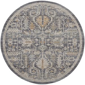 Nyle Navy Multicolor 8 ft. x 8 ft. Round Vintage Persian Area Rug