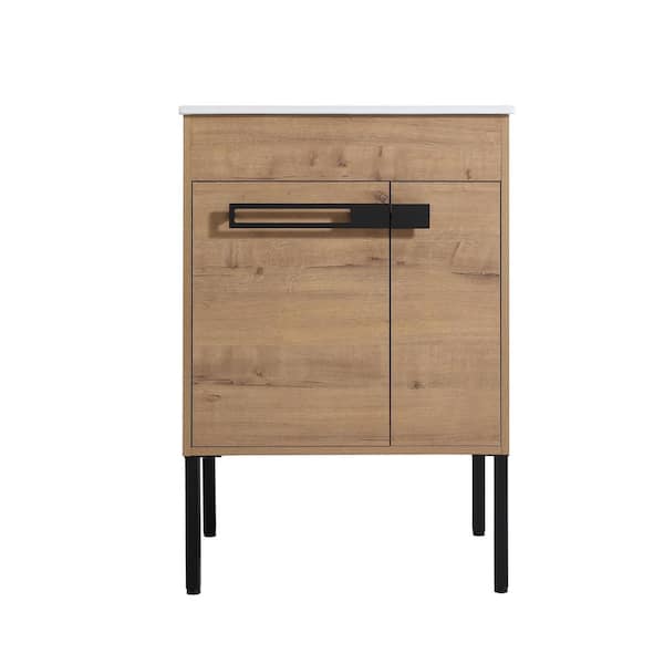 Boosicavelly 24.00 in. W x 18.31 in. D x 35.00 in. H Single Sink Freestanding Bath Vanity in Imitative Oak with White Ceramic Top
