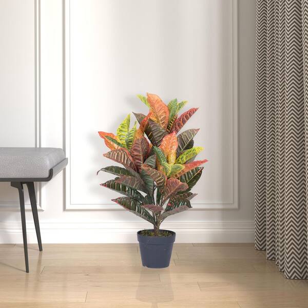 Vickerman 30 in. Green Artificial Croton Everyday Tree in Pot