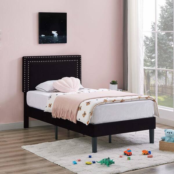 VECELO Upholstered Bed with Adjustable Headboard, No Box