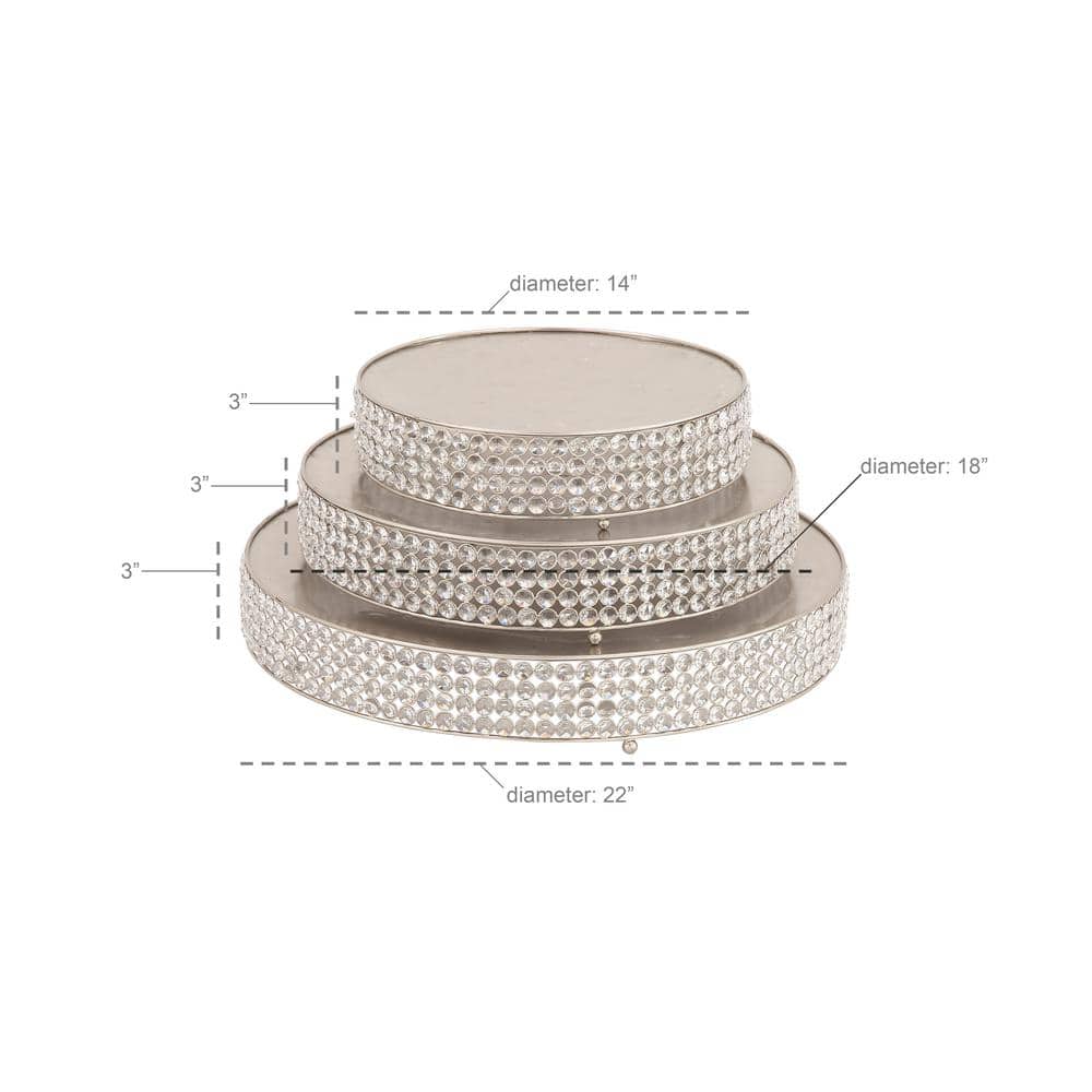 Silver Encrusted Iron Cake Stands with Crystal Beads, Set of 3