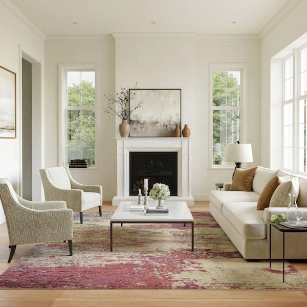 Celestial Ivory/Pink 7 ft. x 10 ft. Abstract Modern Area Rug