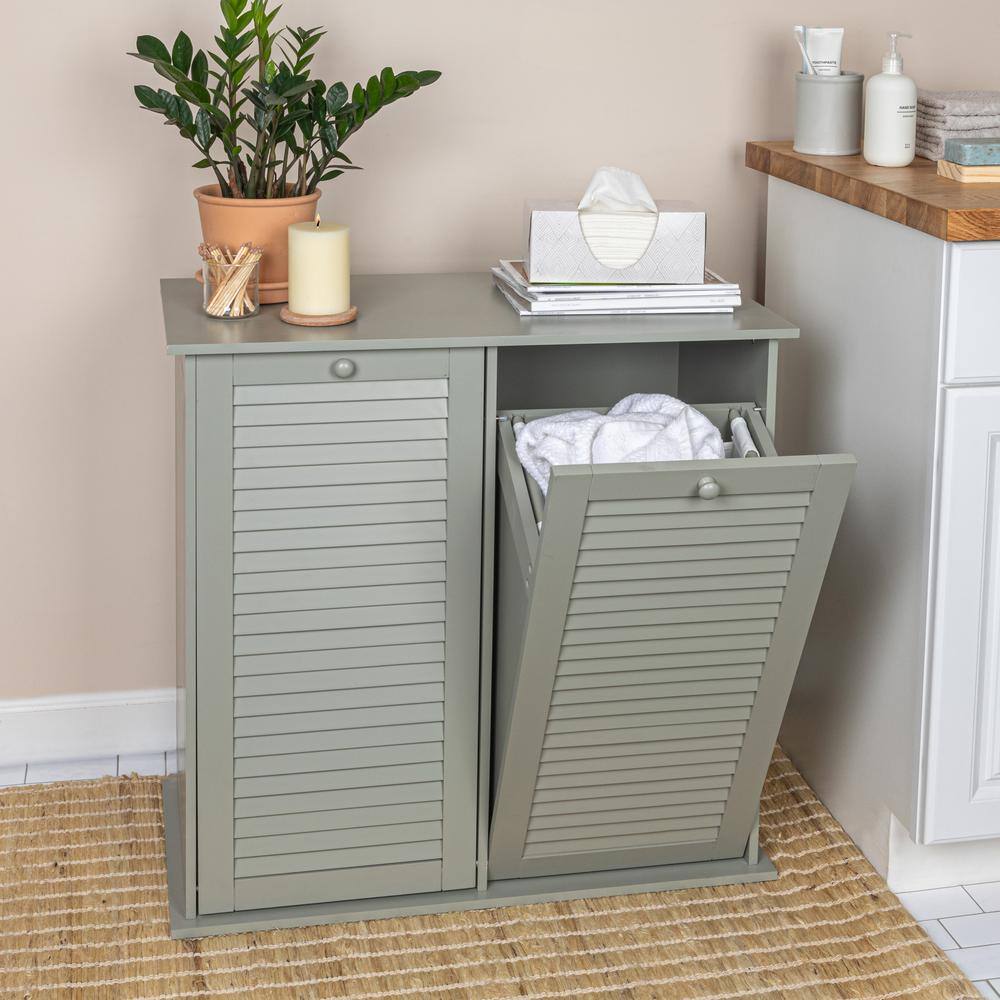 Gray Tilt-Out Cabinet Laundry Sorter with Shutter Front