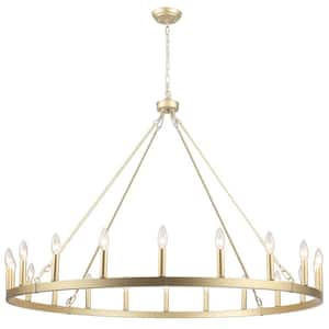 30 - Light 60 in. Imitation Copper & Gold Oversized Modern Farmhouse Wagon Wheel Chandelier for Living Room