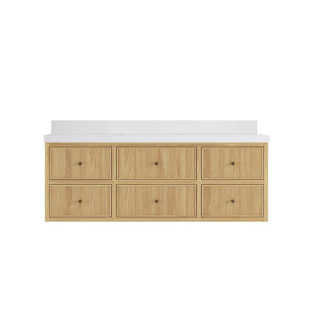 Sonoma Floating 60 in. H Single Sink Freestanding Light Natural Bath Vanity with White Quartz Top Unassembled price history on PriceWatchPro