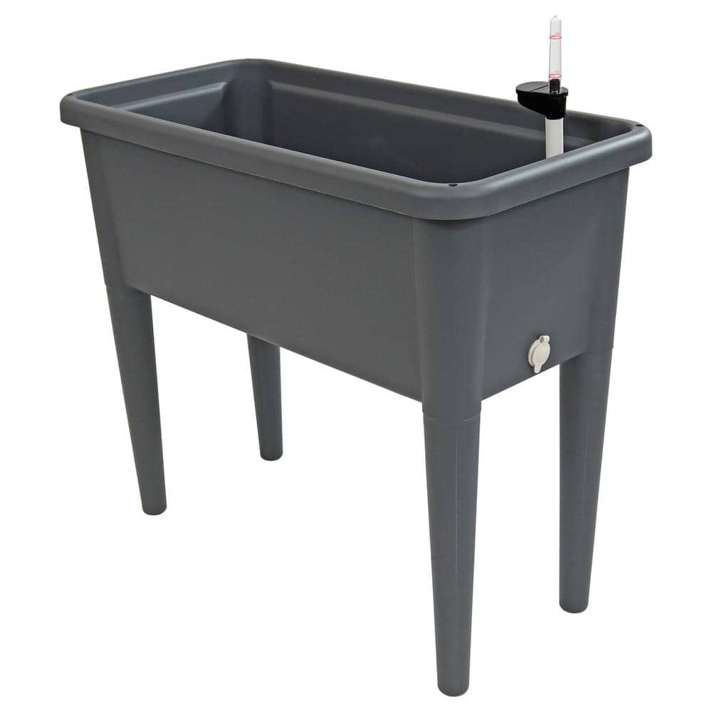 Gray Plastic Self-Watering Raised Garden Bed with Cloche Cover