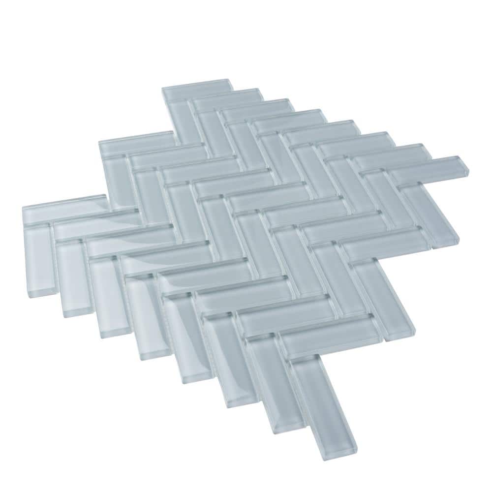 Gray 11" x 12.6" Herringbone Polished Glass Mosaic Tile