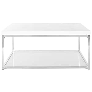 Malone 36 in. White Medium Rectangle Wood Coffee Table with Shelf
