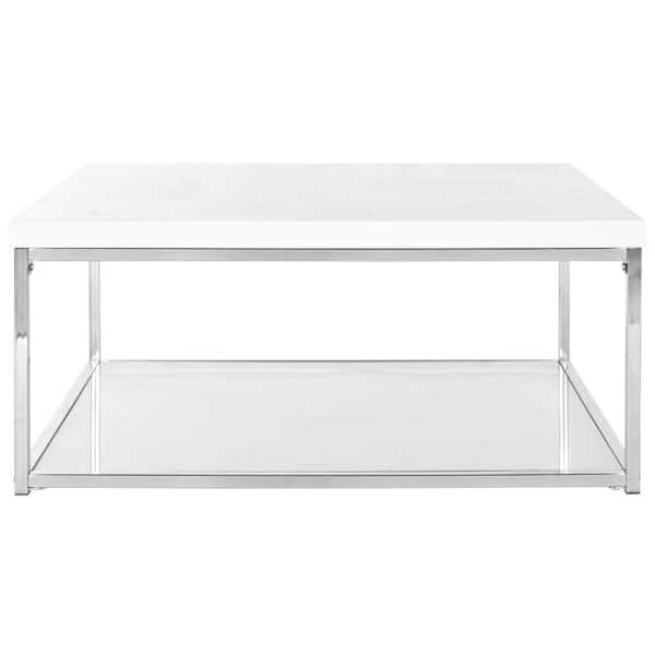 SAFAVIEH Malone 36 in. White Wood Coffee Table with Shelf
