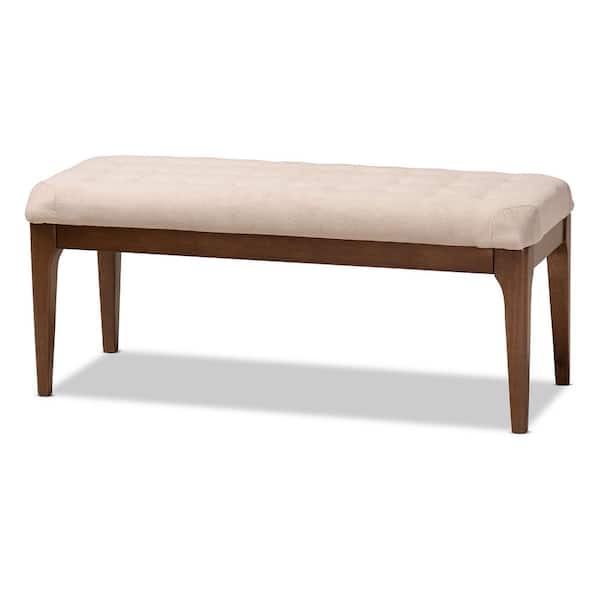 Baxton Studio Walsh Beige and Walnut Brown Dining Bench (17.7 in. H x 41.5 in. W 16.1 in. D)