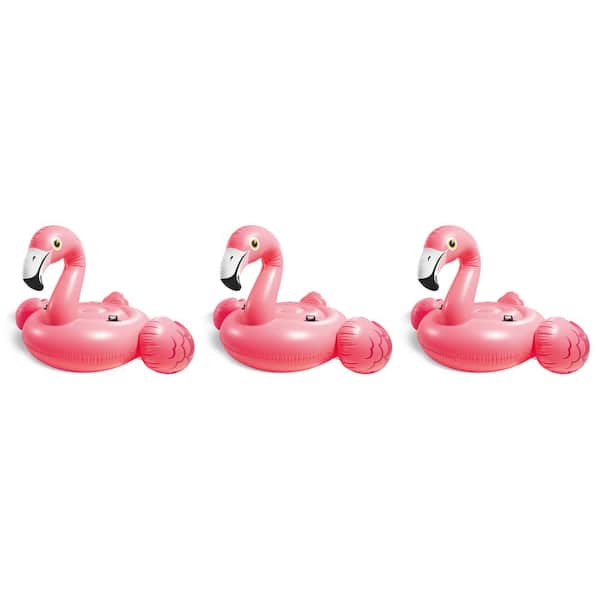 Intex Pink Giant Inflatable 80 Inch Mega Flamingo Ride On Pool Float (3-Pack)