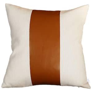 Charlie Set of 2-Brown and Ivory Faux Leather Zippered Pillow 3.2 in. x 18 in.