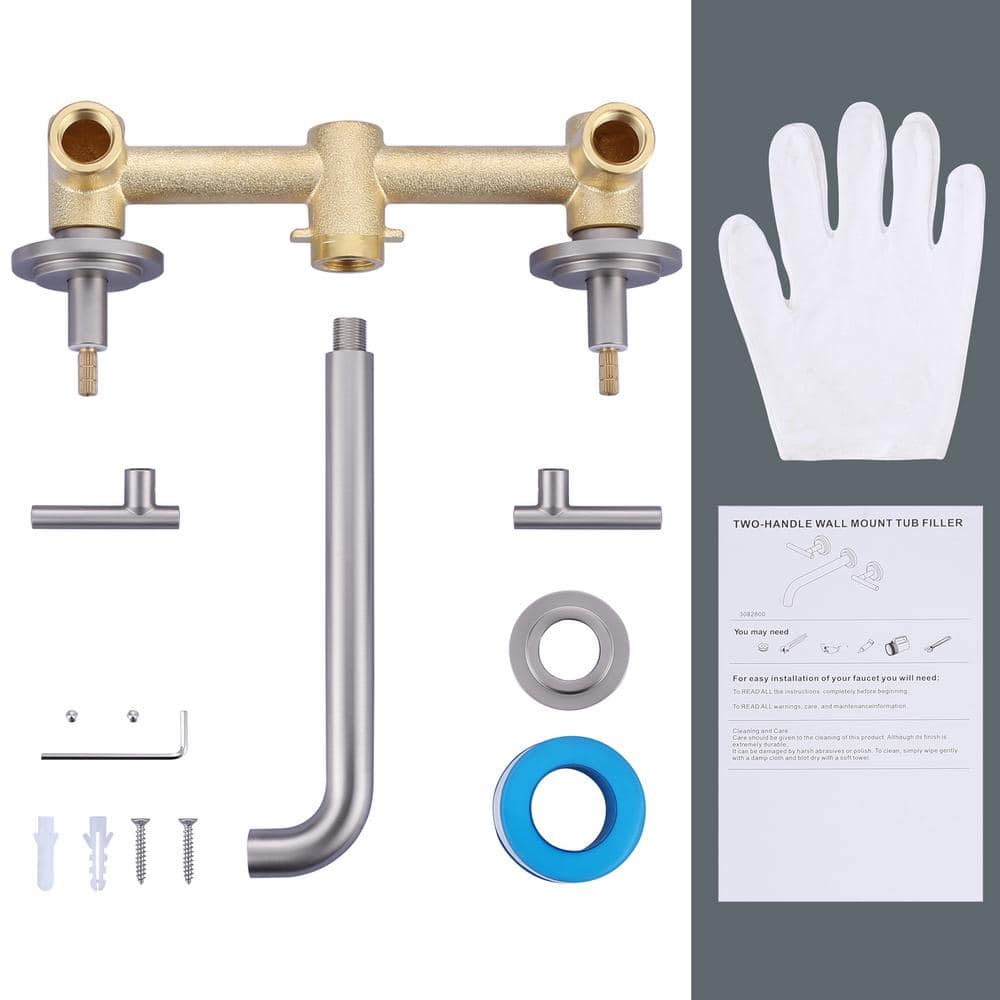 Brushed Nickel Double Handle Wall Mounted Roman Tub Faucet