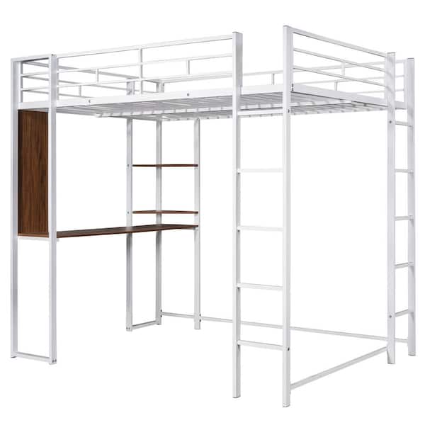 abortus knelpunt gelijkheid aisword White Full Size Metal Loft Bed with 2-Shelves and 1-Desk -  MF28586PBH8AAK - The Home Depot