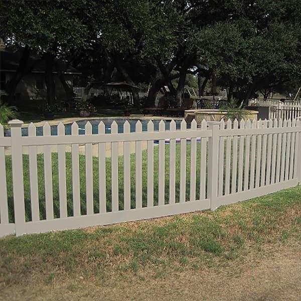 Weatherables Plymouth 4 ft. H x 8 ft. W Khaki Vinyl Picket Fence Panel Kit