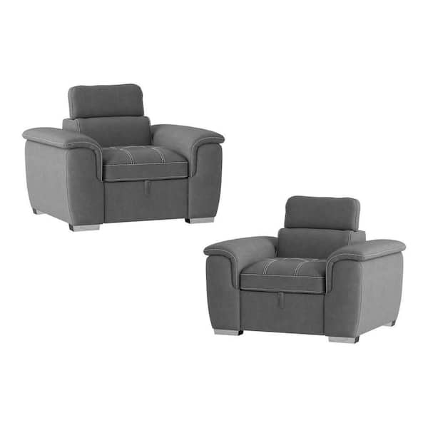 EVERGLADE HOME Warrick Gray Microfiber Accent Chair with Pull-out Ottoman (Set of 2)