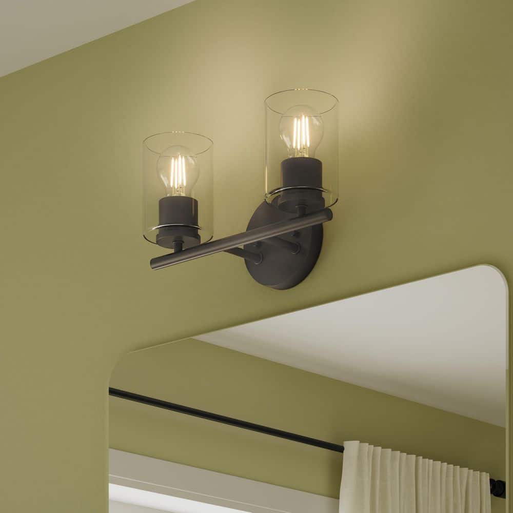 Replay 13 in. 2-Light Antique Bronze Vanity Light with Clear Glass Shades price history on PriceWatchPro