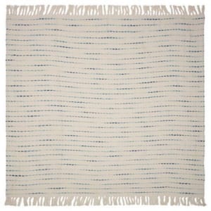 Jasmine Oceanic Deep Blue / Cream 50 in. x 60 in. Stripe Woven Fringe Decorative Throw Blanket