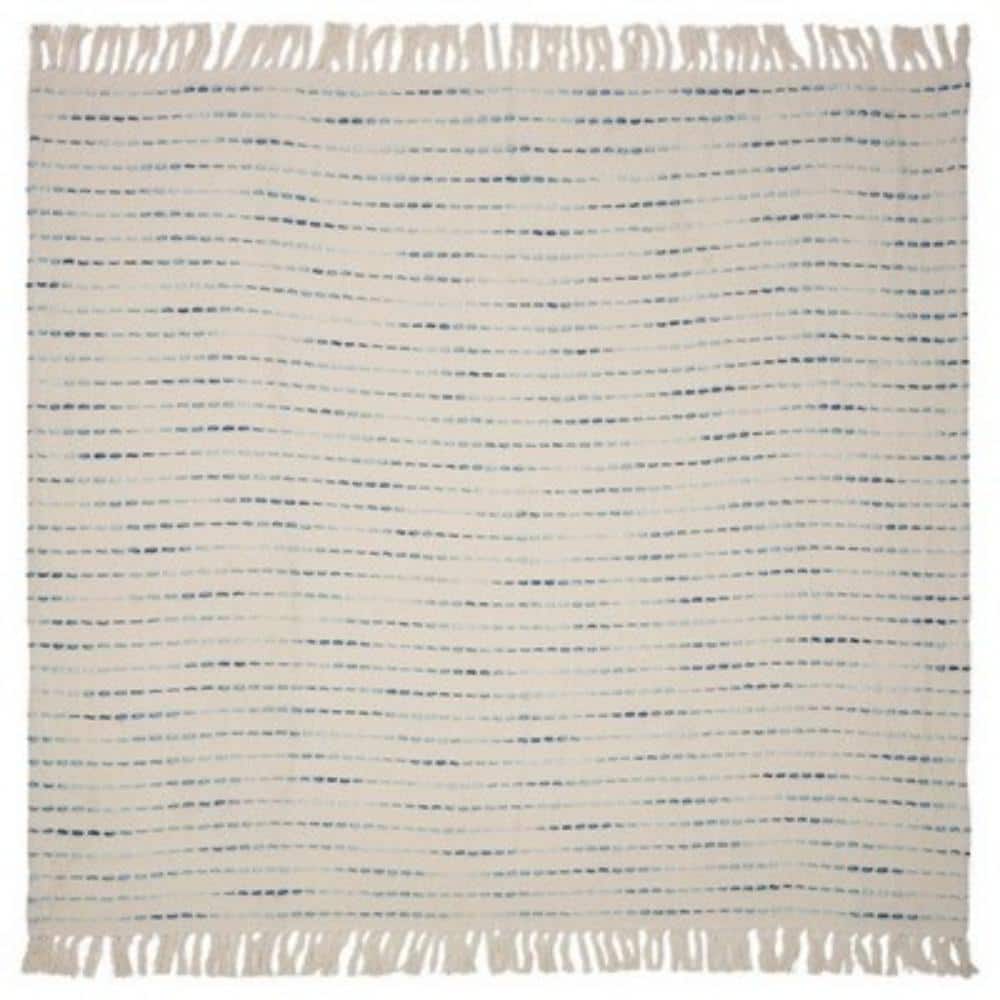 Cream and Blue Cotton Reversible Throw Blanket, 50" x 60"