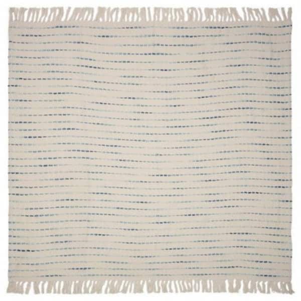 Unbranded Jasmine Oceanic Deep Blue / Cream 50 in. x 60 in. Stripe Woven Fringe Decorative Throw Blanket