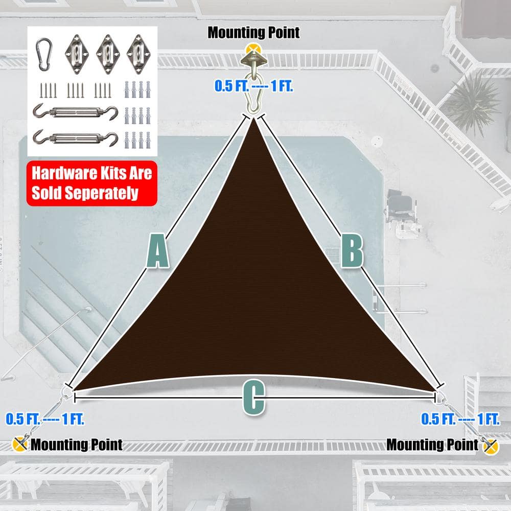 20' x 20' x 20' Brown HDPE Triangle Sun Shade Sail Canopy