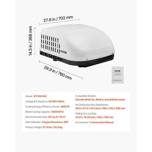 dometic brisk ii 13500 btu rooftop rv air conditioner