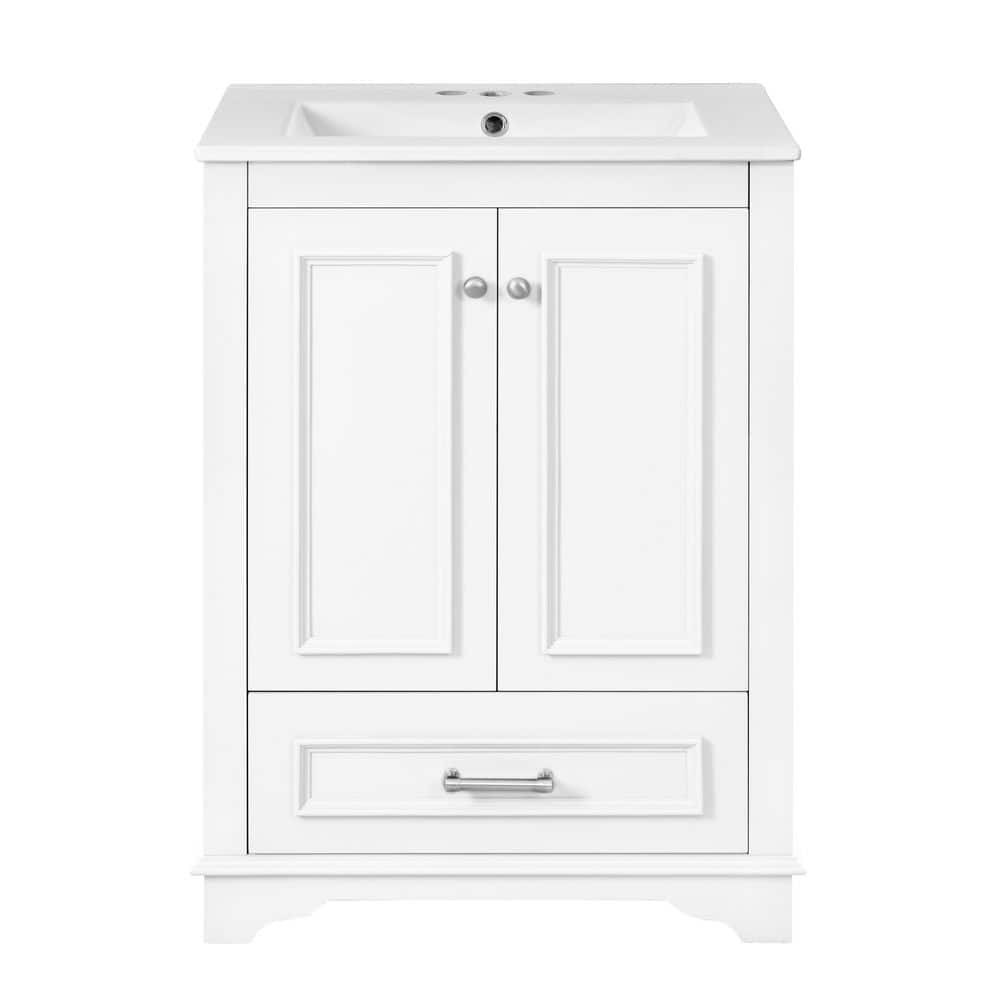 24 in. Freestanding White Bath Vanity with White Ceramic Top, Adjustable Shelf Unassembled price history on PriceWatchPro