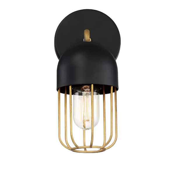 Eurofase Palmerston 4.75 in. Black Sconce with Gold Shade