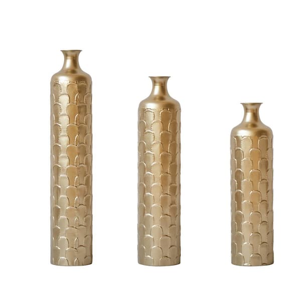 Unbranded 25.2 in./29.33 in./34.25 in. Gold Metal Cylinder Decorative Vase(Set of 3) Contemporary Floor Vase Farmhouse Plant Vases