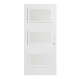36 in. x 80 in. Dorothy Satin Opaque 3 Lite Painted White Left-Hand Inswing Steel Prehung Front Door