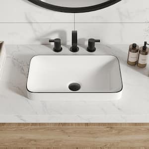 Ally 19 in . Rectangular Bathroom Ceramic Semi-Recessed Vessel Sink White Art Basin