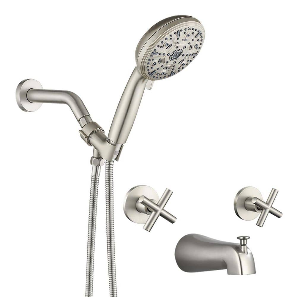 "Wall Mount 4.9"" Handheld Showerhead 2-Handle 10-Spray Shower Faucet 1.8 GPM with Bathtub Faucet in Brushed Nickel" price history on PriceWatchPro
