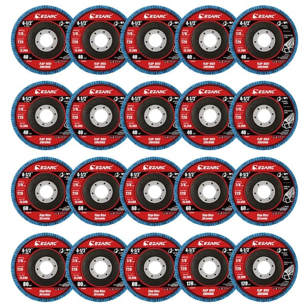 4-1/2 in. Assorted Grit Zirconia Grinding and Polishing Flap Disc w/ Type 29 Conical Design for Angle Grinders (20-Pack)