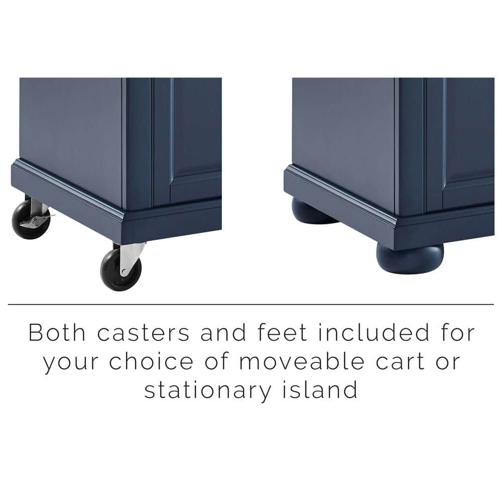 Navy Solid Wood Butcher Block Kitchen Island with Storage