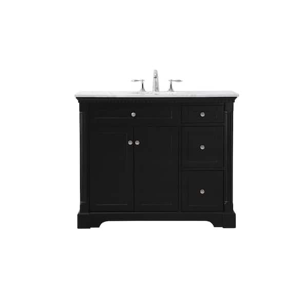 Unbranded Simply Living 42 in. W x 21.5 in. D x 35 in. H Bath Vanity in Black with Carrara White Marble Top