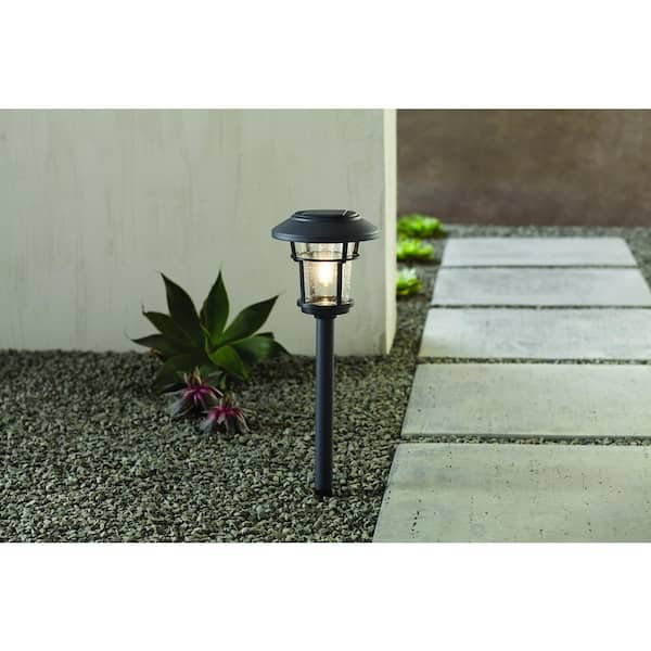 Hampton Bay 20 Lumens Solar Gray Diecast LED Landscape Path Light with Seedy Glass Lens