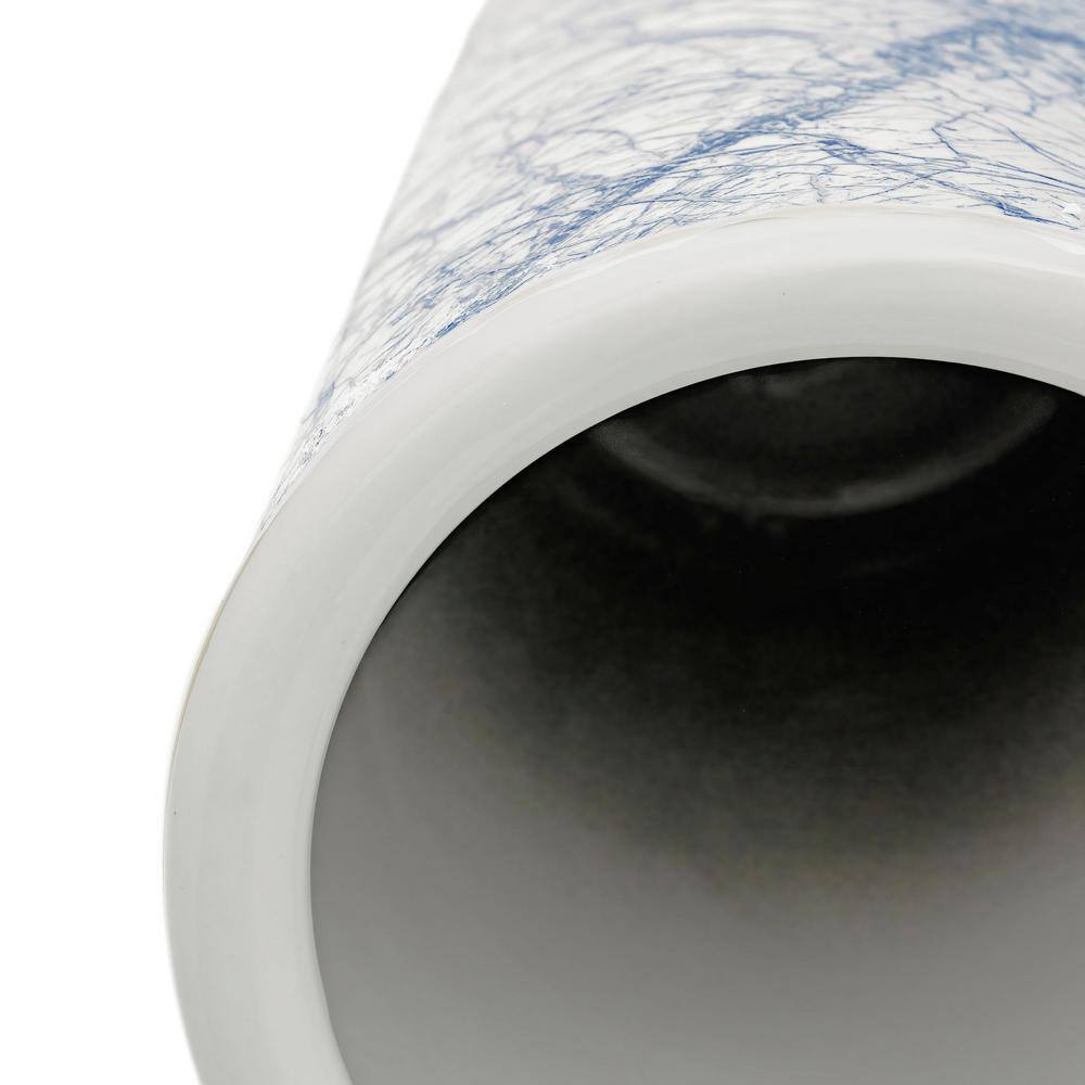 24" Blue and Silver Abstract Porcelain Umbrella Stand
