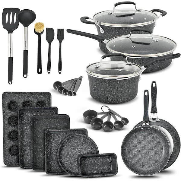 23-Piece Non Stick Cookware & Bakeware Sets, Dark Gray