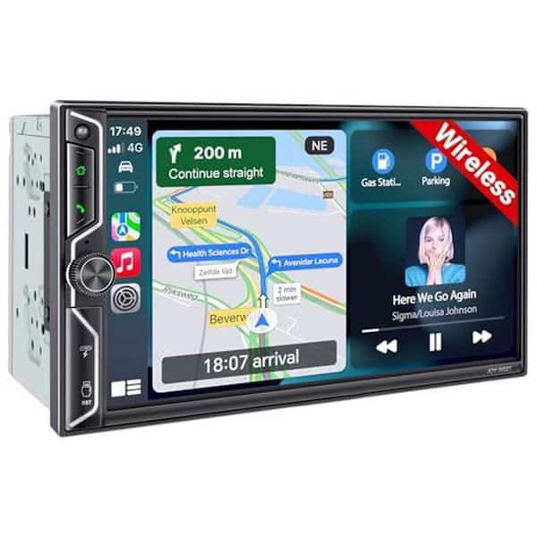 QLED Screen Upgrade 7 in. Double Din Car Stereo Wireless CarPlay Android Auto HD Backup Camera Powerful Sound Black
