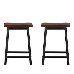 24 in. Coffee Backless Wooden Kitchen Dining Room Bar Stool with Concave Thick-Seat (2-Piece)